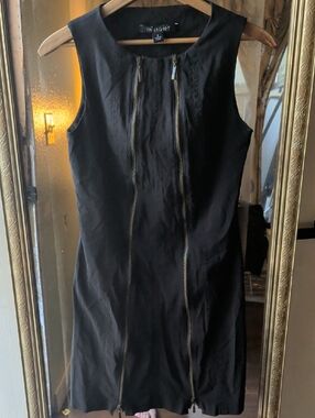 Insight Black Sleeveless Mini Dress with Dual Front Zips